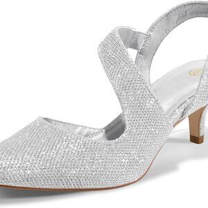 Women's Silver Kitten Heels 2 Inch Slingback Pumps for Wedding Party Dress